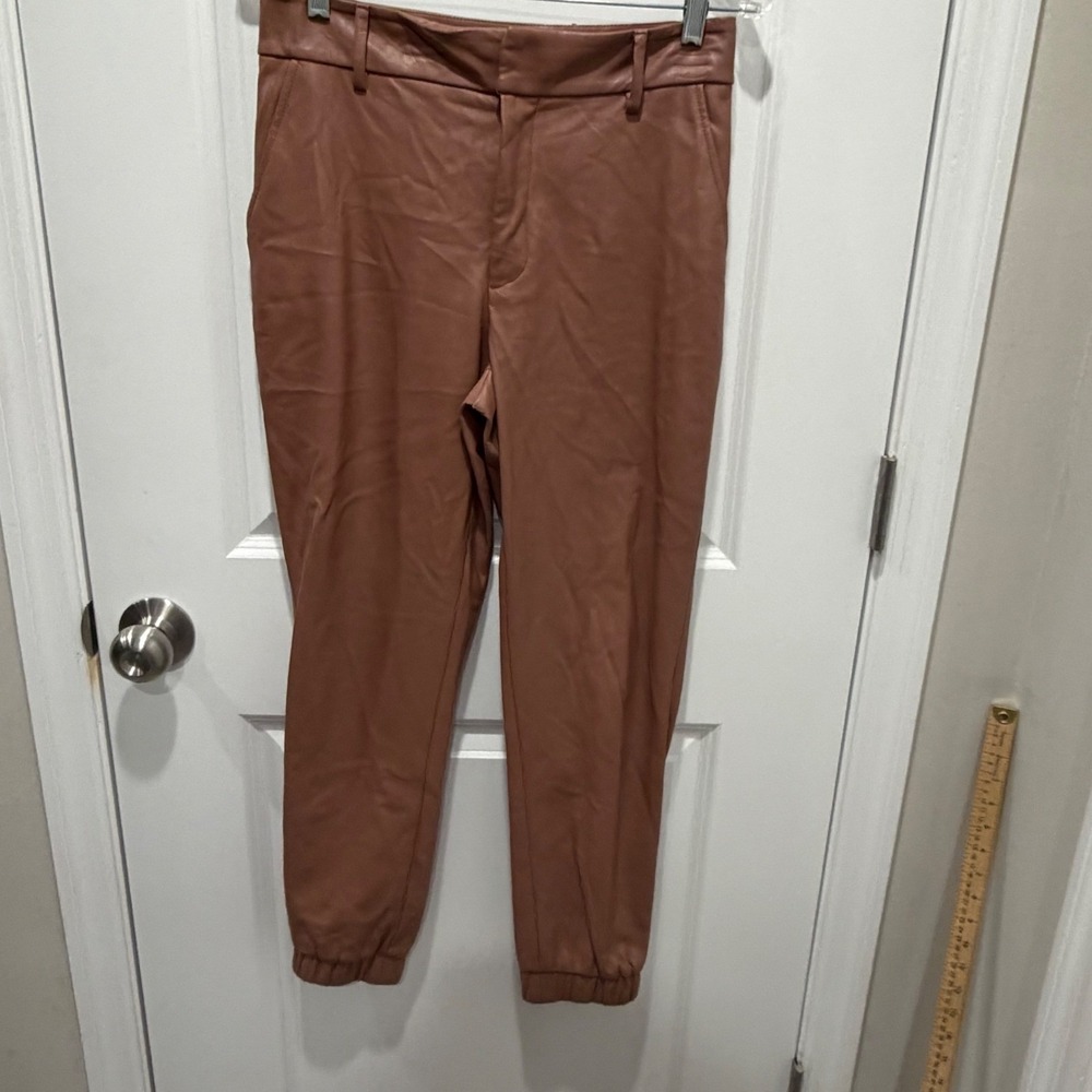 Bar III Womens Jogger Pants Faux Leather Brown 4 Flawed